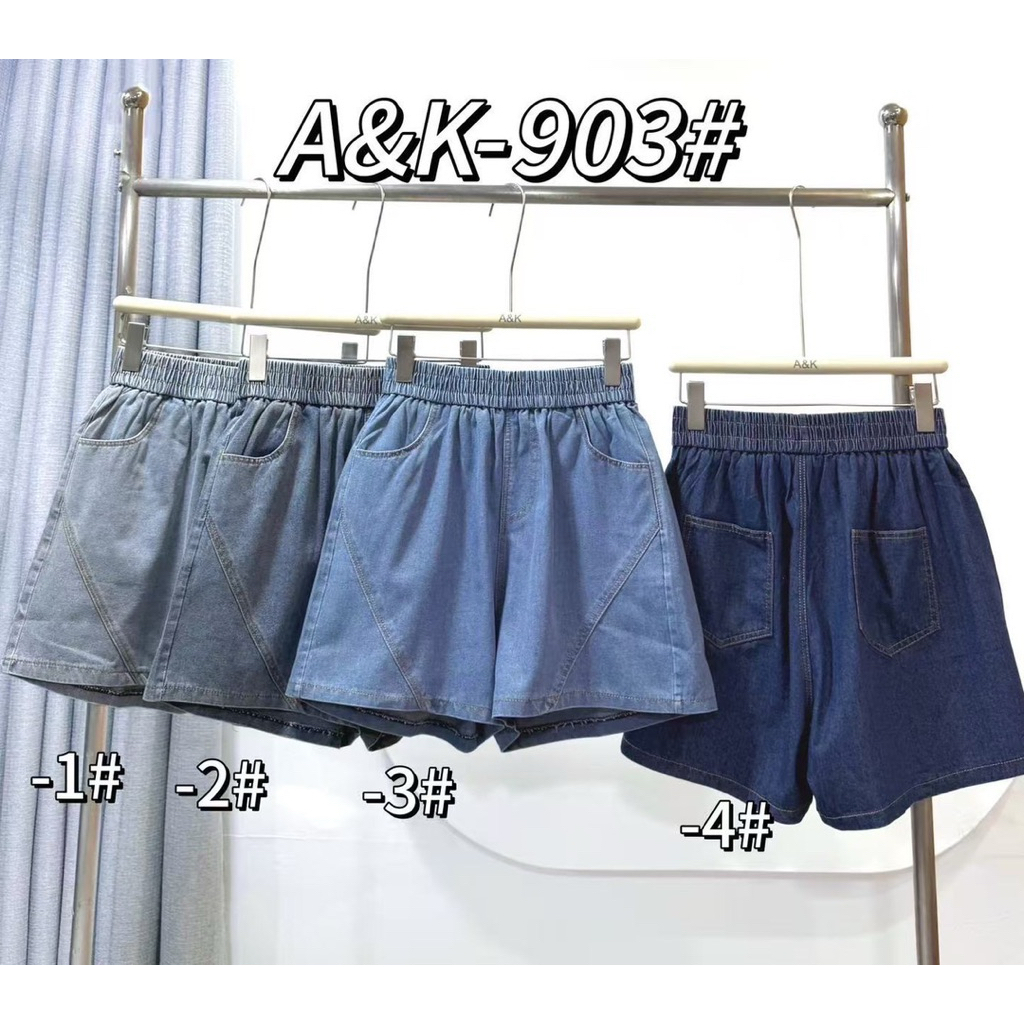รหัส903กางเกงขาสั้นผ้าเดนิมงานป้ายA&Kดีไซน์เรียบง่าย สำหรับผู้หญิงเอวสูง ใส่สบายให้ความสบายและสไตล์ที่ทันสมัย