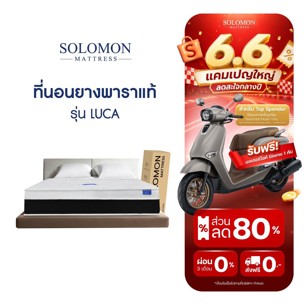 SOLOMON ที่นอนยางพารา 7 โซน รุ่น LUCA หนา 8 นิ้ว รับประกัน 10 ปี