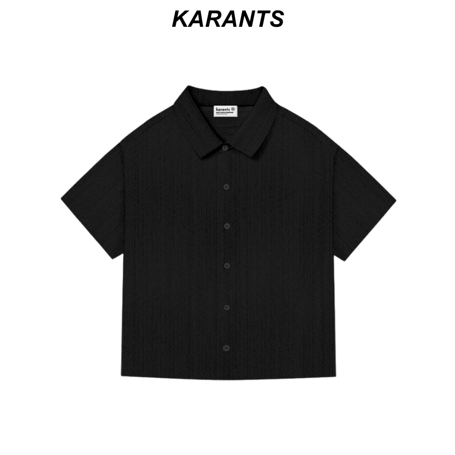 Karants เสื้อเชิ้ตสีพื้น ทรง Cropped Boxy ผ้าไหมลินินลายขีด เกรดพรีเมียม สำหรับผู้ชายและผู้หญิง Unisex Menswear - KR263