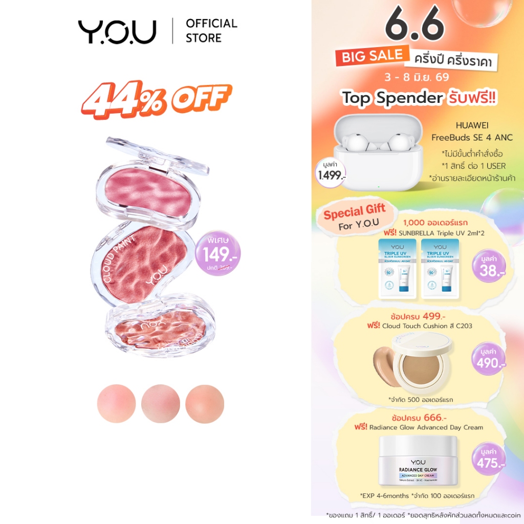 YOU Cloud Paint Melting Touch Blush บลัชออน สัมผัสนุ่ม สีชัด ติดทน 12 ชั่วโมง