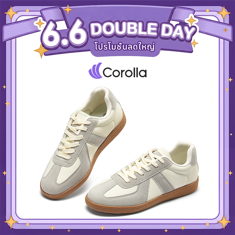 Corolla รองเท้าผ้าใบแฟชั่นผู้หญิง ส้นแบน ทรงลำลอง วัสดุหนังพียู ต้านเชื้อแบคทีเรีย น้ำหนักเบา และใส่สบาย