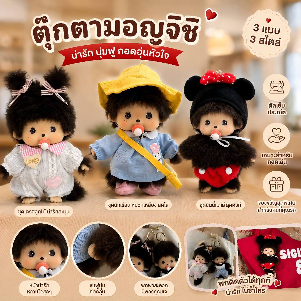 monchichi พวงกุญแจ 15ซม  ตุ๊กตา มอนชิชิ ของน่ารักๆ จี้ตุ๊กตา ใช้สำหรับห้อยกระเป๋า พวงกุญแจห้อยกระเป๋า ห้อยคู่ ของขวัญวัน