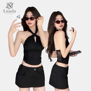 L'nada【พร้อมส่ง】เสื้อคล้องคอลูกไม้ เข้ารูปโชว์ไหล่เปิดหลัง เพิ่มมิติให้ลุคดูโดดเด่นสวยเป๊ะ มี3สี (3004)