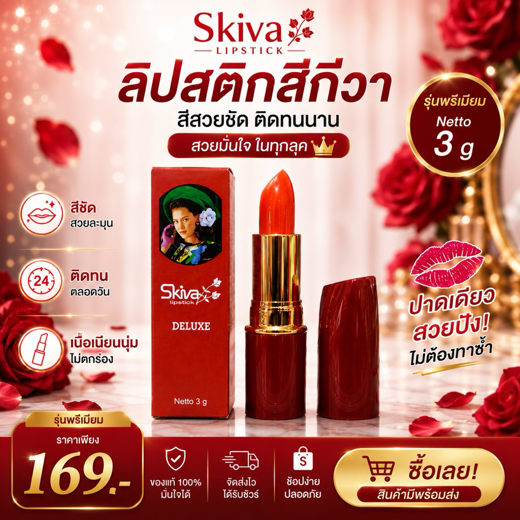 Skiva Lipstick Deluxe เนื้อดีแบบตกใจ นุ่ม ลื่น ทาแล้วไม่แห้งเลย สีสวยมากกก ปาดเดียวคือชัด หน้าสว่างขึ้นทันที ปังมาก!
