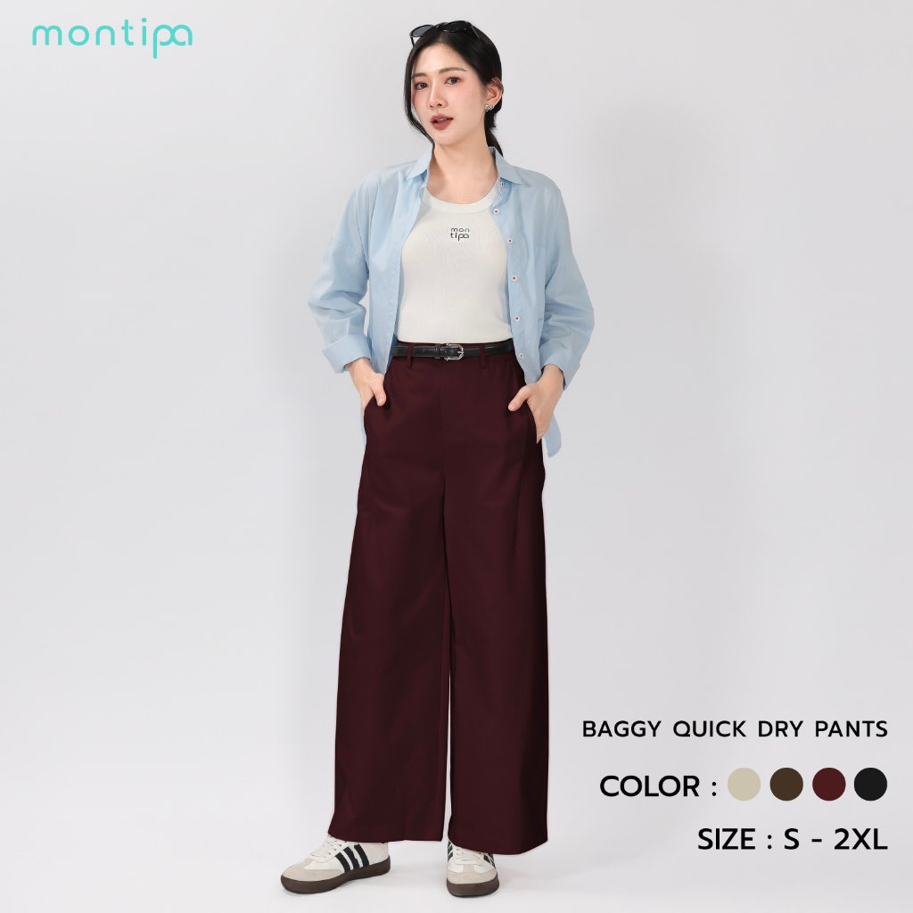 Montipa Baggy Quick Dry Pants กระดุมและซิปหน้าแต่งกระเป๋าหลัง ผ้า Ironfree RRPFQ56