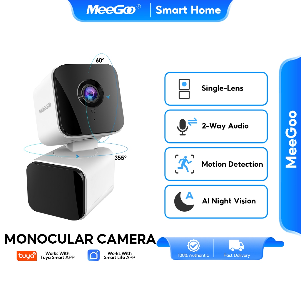 MeeGoo 4MP Indoor Wi-Fi Camera  PTZ กล้องวงจรปิด 355°พาโนรามา IR มองเห็นที่มืด ตรวจจับคน Tuya APP