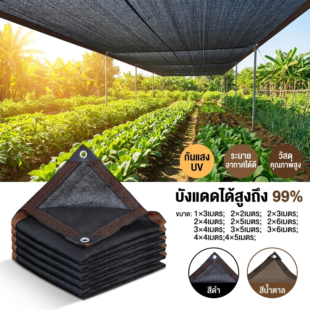 กันแดด UV 95% สำหรับบ้านและสวน ตาข่ายทนทาน ใช้ได้นาน แถมเชือกฟรี!