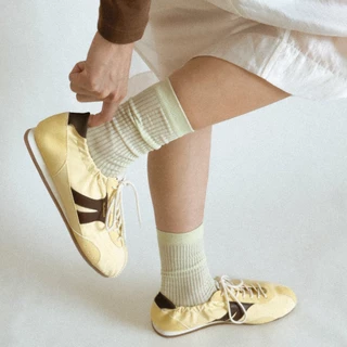 Mustard Stella Butter Yellow | รองเท้าผ้าไนลอน ผสมหนังแท้ ทรงสลิปออน