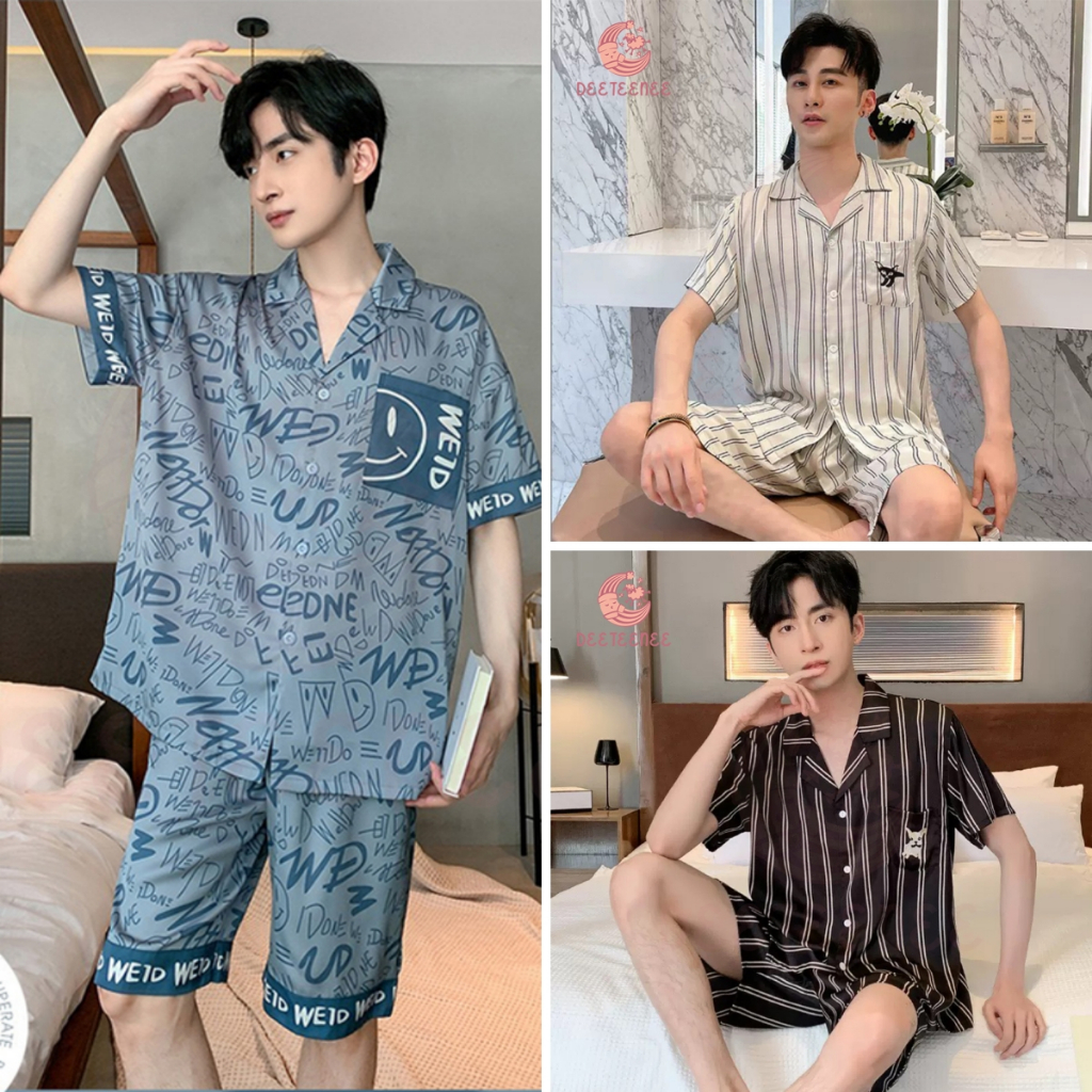 deeteenee ชุดนอนผู้ชาย แขนสั้นขาสั้น เนื้อผ้าพรีเมี่ยมใส่สบาย ชุด นอนคู่รัก ชุดนอน แฟชั่นใส่ระบายอากาศ