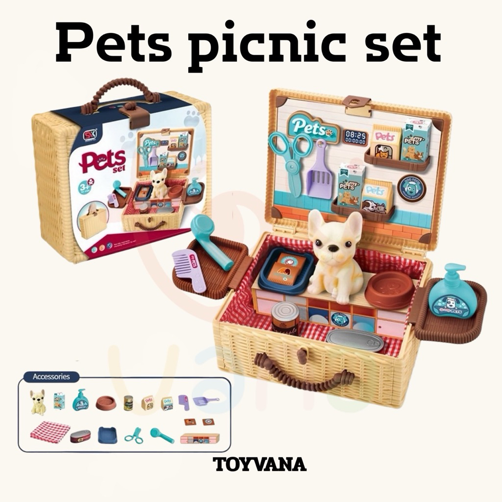 ชุดของเล่นสัตว์เลี้ยงในกระเป๋าปิกนิก Pets Picnic Set ของเล่นบทบาทสมมติ ดูแลน้องหมา พร้อมอุปกรณ์ครบชุด