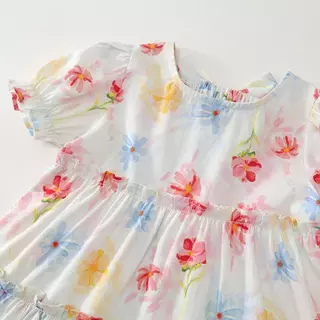 Hania Kids พร้อมส่ง เดรสลายดอกไม้สีสันสำหรับเด็กผู้หญิง ผ้าฝ้าย ใส่สบาย K5125698