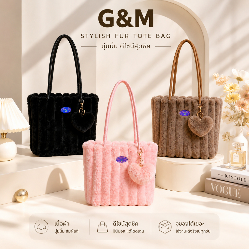กระเป๋าขนปุย3สี ชมพู ดำ เบจเข้ม น่ารัก ขนาดใหญ่ พวงกุญแจหัวใจ ผ้านุ่ม โปรโมชันใหม่เหมาะสาวๆนักเรียน