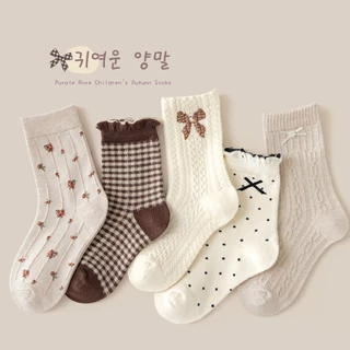 Little Piglet 🐷 พร้อมส่ง ถุงเท้าเด็กหญิง น่ารัก สไตล์เกาหลี สีน้ำตาล ม่วง ดำ แดง นุ่ม 2-12 ปี