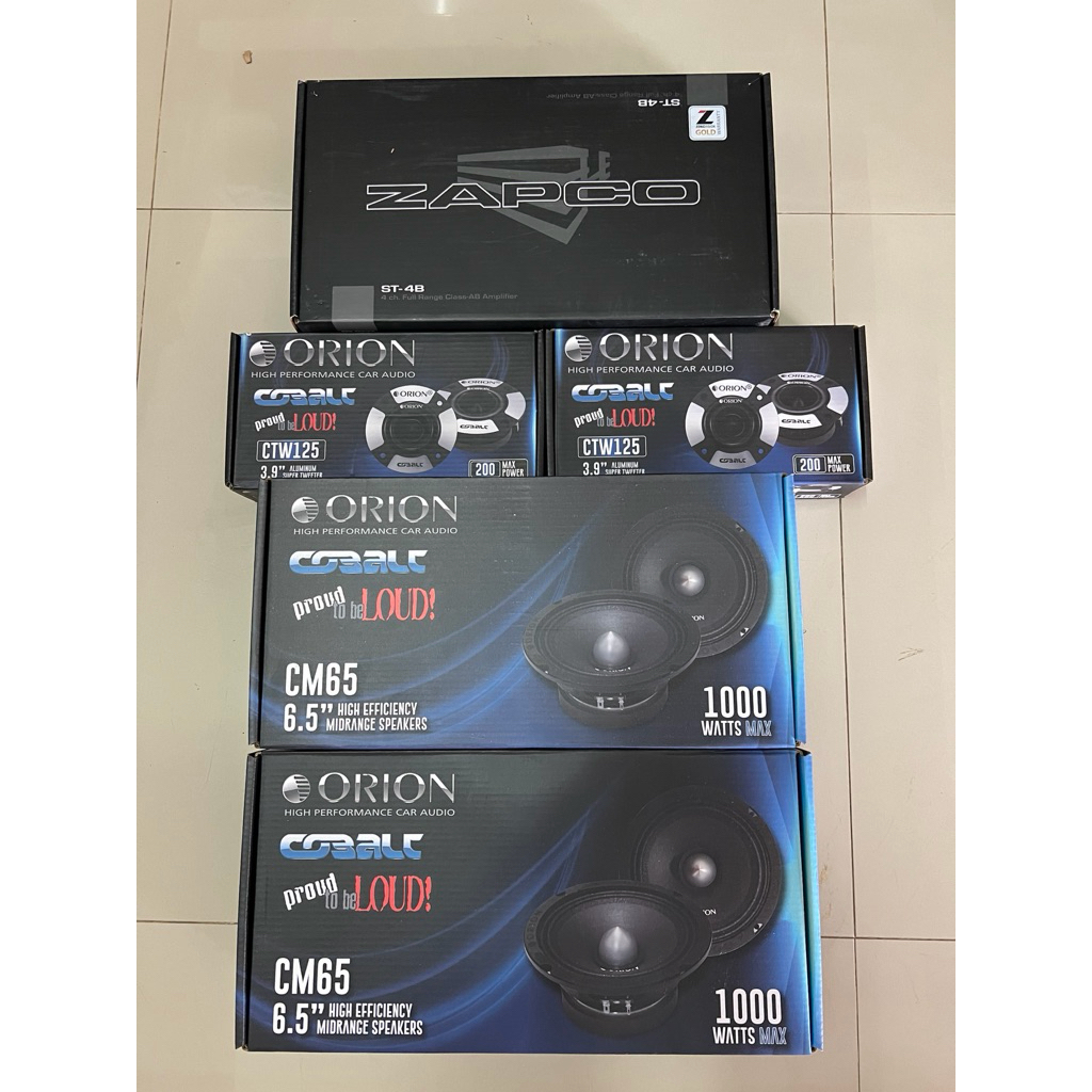 ชุดละ 17899บาท 4Ch Zapco 1ตัว แหลมจาน Orion 4ดอก 6.5“กลาง Orion 4ดอก ลำโพงติดรถยนต์