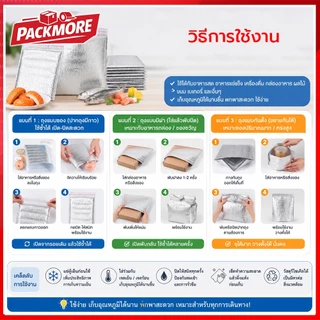 📦Packmore (แพ็ค 40 ใบ) ถุงฟอยล์เก็บอุณหภูมิ แบบมี/ไม่มีแถบกาว หนา 3 mm ถุงเก็บความเย็น ถุงเก็บความร้อน สำหรับเดลิเวอรี