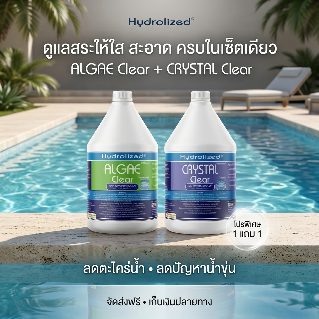 Hydrolized | ไฮโดรไลซ์ น้ำยากำจัดตะไคร่น้ำ น้ำยาปรับใส สำหรับ สระว่ายน้ำพูลวิลล่า รีสอร์ท โรงแรม แกลลอน 3800 ML [1แถม1]