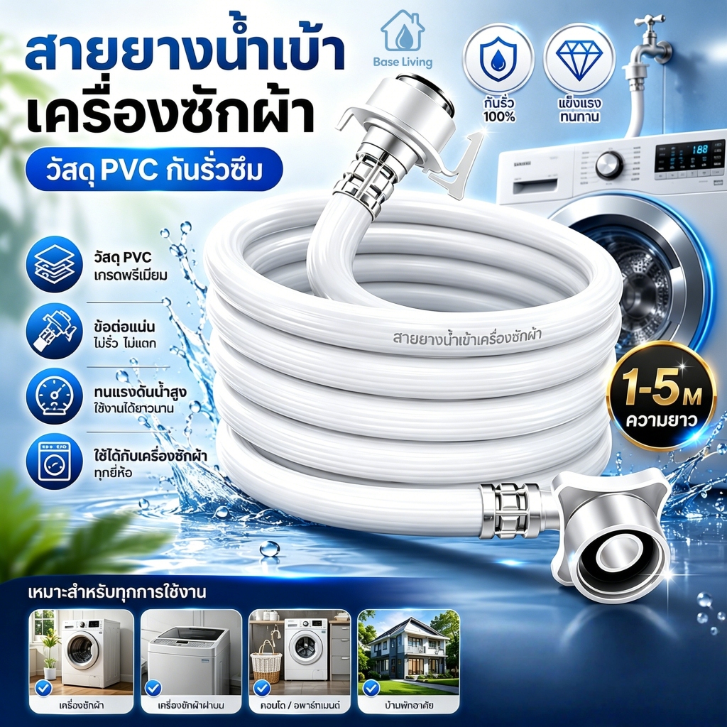 🔥 สายน้ำดี สายน้ำเข้า สายเครื่องซักผ้า พร้อมข้อต่อก๊อก ทนแรงดันสูง กันรั่วซึม ข้อต่อแน่น แข็งแรง ทนทาน ใช้ได้ทุกยี่ห้อ