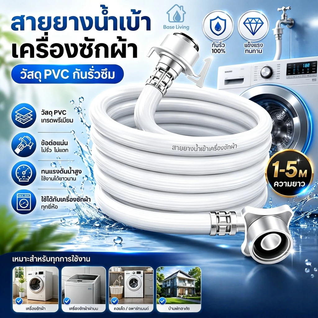 🔥 สายน้ำดี สายน้ำเข้า สายเครื่องซักผ้า พร้อมข้อต่อก๊อก ทนแรงดันสูง กันรั่วซึม ข้อต่อแน่น แข็งแรง ทนทาน ใช้ได้ทุกยี่ห้อ