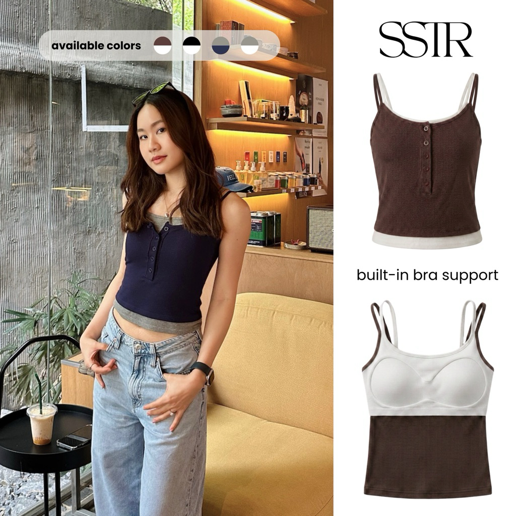 SSTR | DuoTone cami เสื้อกล้ามพร้อมบราในตัว สไตล์ layered look