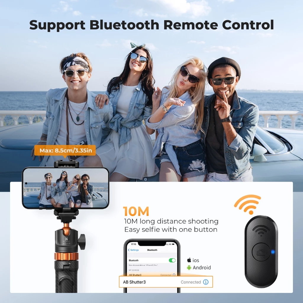 K&F CONCEPT ไม้เซลฟี่ ยืดได้สูง – รองรับ มือถือ, DJI Action, Pocket 3, กล้อง, GoPro, Insta360 thumbnail 6
