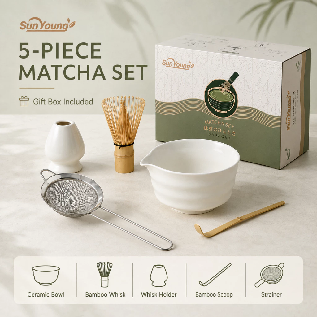 [Chawan matcha set bowl] ชุดชงมัทฉะ 5 ชิ้น ถ้วยมัทฉะญี่ปุ่นแท้ งานคราฟต์เซรามิก กล่องของขวัญสุดหรู