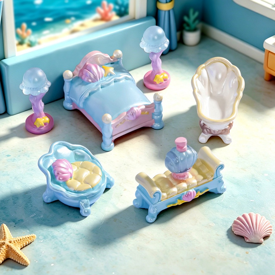 j162 ชุดห้องนอนโอเชี่ียนแพ็คละ6ชิ้น ของจิ๋วของเล่นสะสม