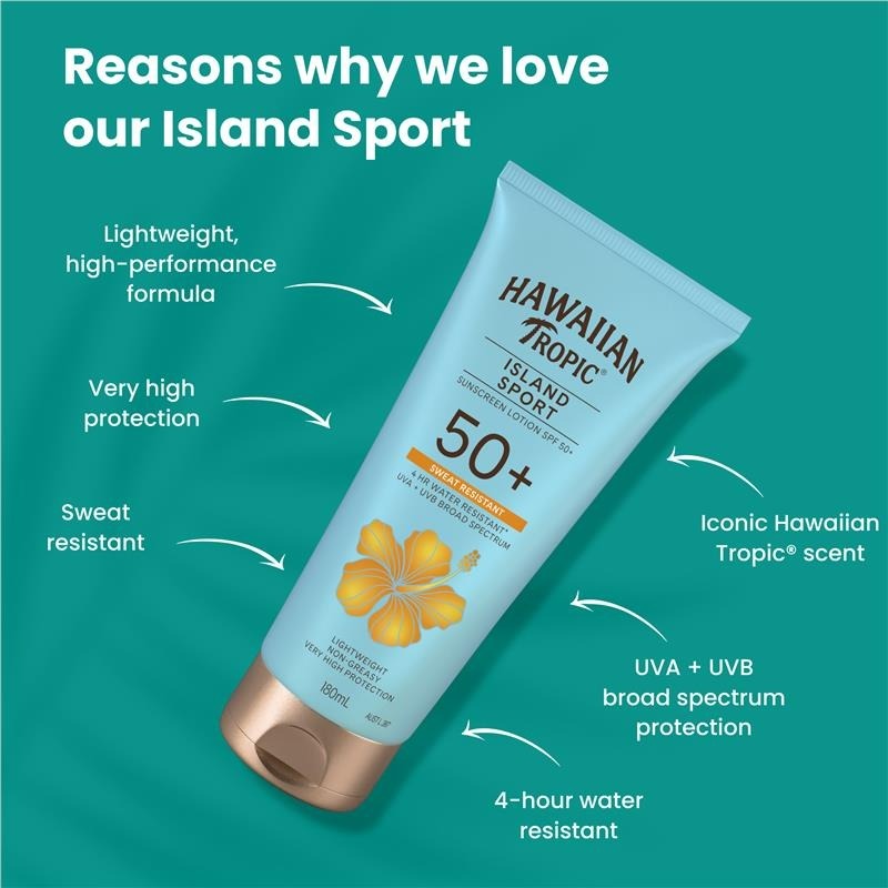 Hawaiian Tropic Sunscreen SPF 50+ ครีมกันแดดเนื้อบางเบา สูตรกันน้ำ กันเหงื่อ ให้ความชุ่มชื้น กลิ่นหอ