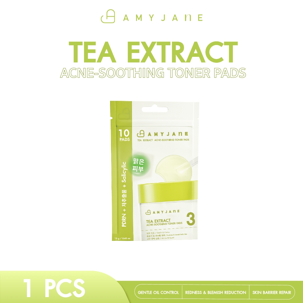 [แบบซอง] AMYJANE Tea Extract Acne-Soothing Toner Pad แผ่นเช็ดผิวสกัดจากชา ดูแลผิวเป็นสิว ลดอาการผิวแดง