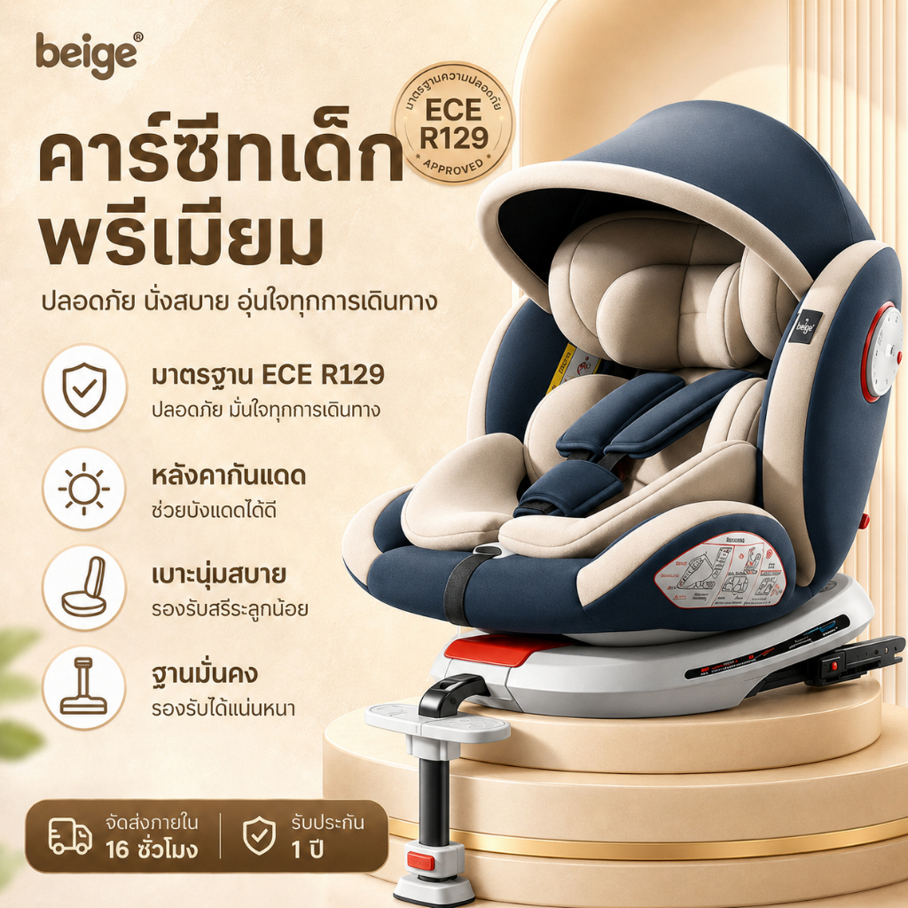 Beige คาร์ซีทเด็ก คาร์ซีท คาร์ซีท isofix อินเตอร์เฟส  สายlatch ที่นั่งเด็ก สินค้าแม่และเด็ก 0-12 ปี