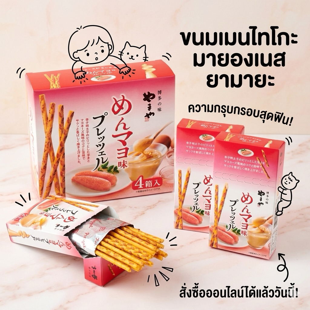 พร้อมส่งในไทย เพรทเซลรสไข่ปลามายองเนสอร่อยมากกกก กล่องนึงมี4แพคหิ้วใหม่ล่าสุด