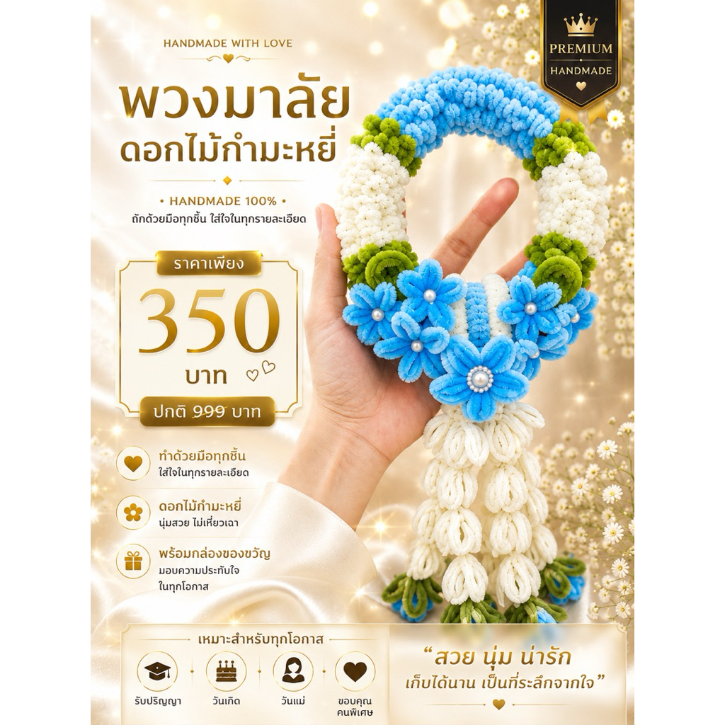 พวงมาลัยเวันแม่/พวงมาลัยกำมะหยี่/พวงมาลัยประดิษฐ์ (พร้อมบส่ง/รวมกล่อง)