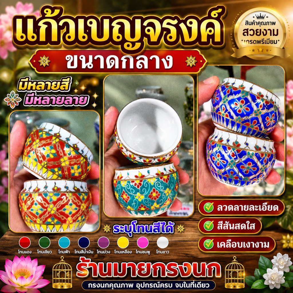มาใหม่💥แก้วเบญจรงค์ ขนาดกลาง 📍