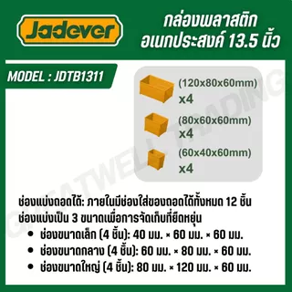 JADEVER กล่องพลาสติกอเนกประสงค์ 13.5/16.5 นิ้ว 20/23 ช่องแบ่งถอดได้ PP JDTB1311 JDTB1611 JDTB1622