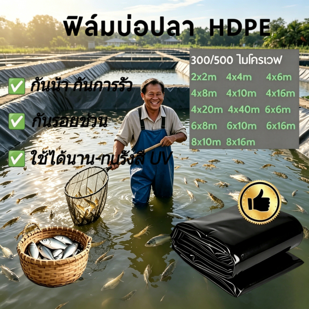 【300/500 ไมครอน】แผ่นเมมเบรนกันน้ำบ่อปลา ผ้าใบสระคาร์พ พลาสติกปูบ่อน้ำ ฟิล์มกันน้ำการเพาะเลี้ยงสัตว์น้ำ แผ่นรองบ่อพลาสติก