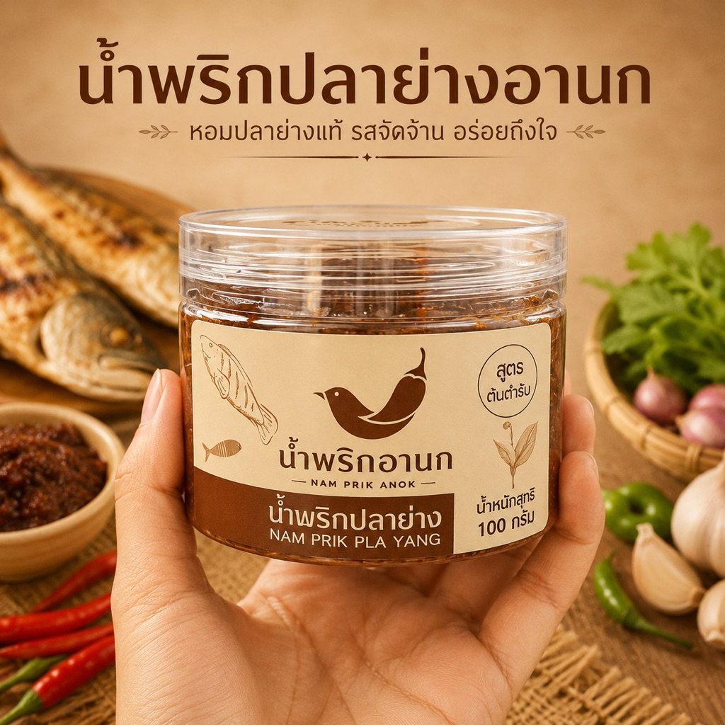 น้ำพริกปลาย่างอานก 100 กรัม สูตรโฮมเมด รสจัดจ้าน หอมปลาย่างแท้ ไม่ใส่วัตถุกันเสีย พร้อมทาน
