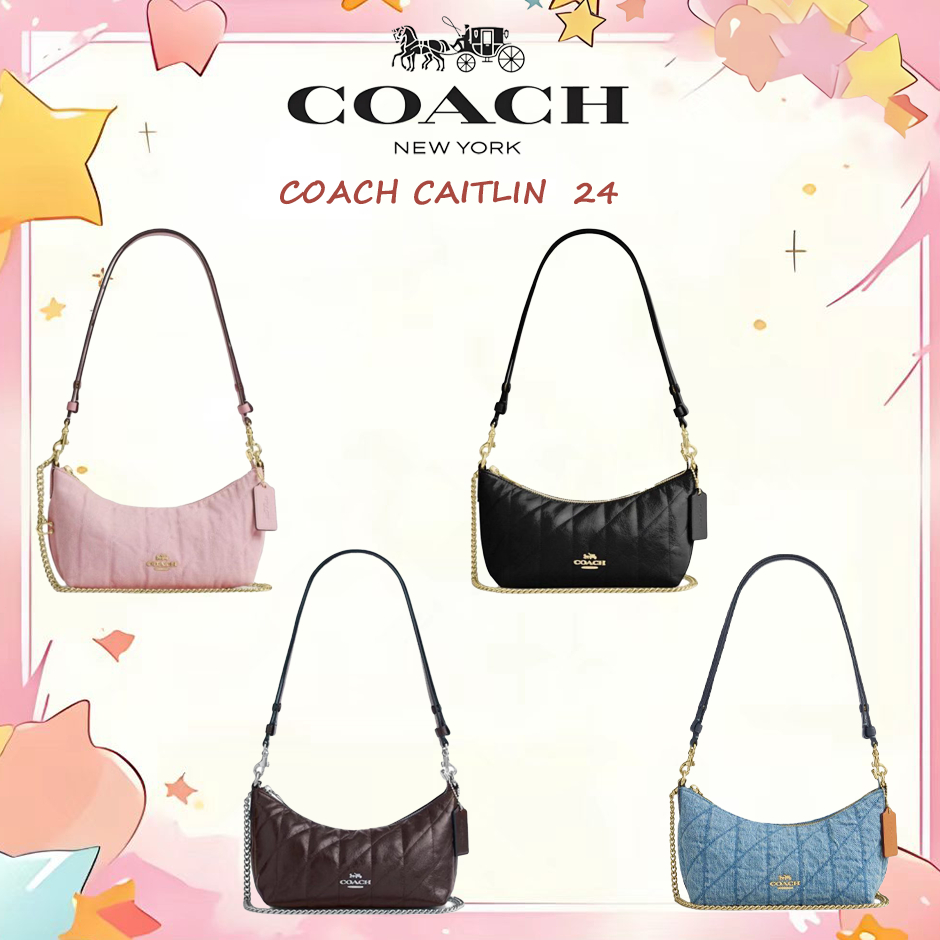 กระเป๋าสะพายข้าง COACH รุ่น CAITLIN 24 ดีไซน์ผิวหนังลายเพชร พร้อมหูจับและโซ่ที่ถอดได้