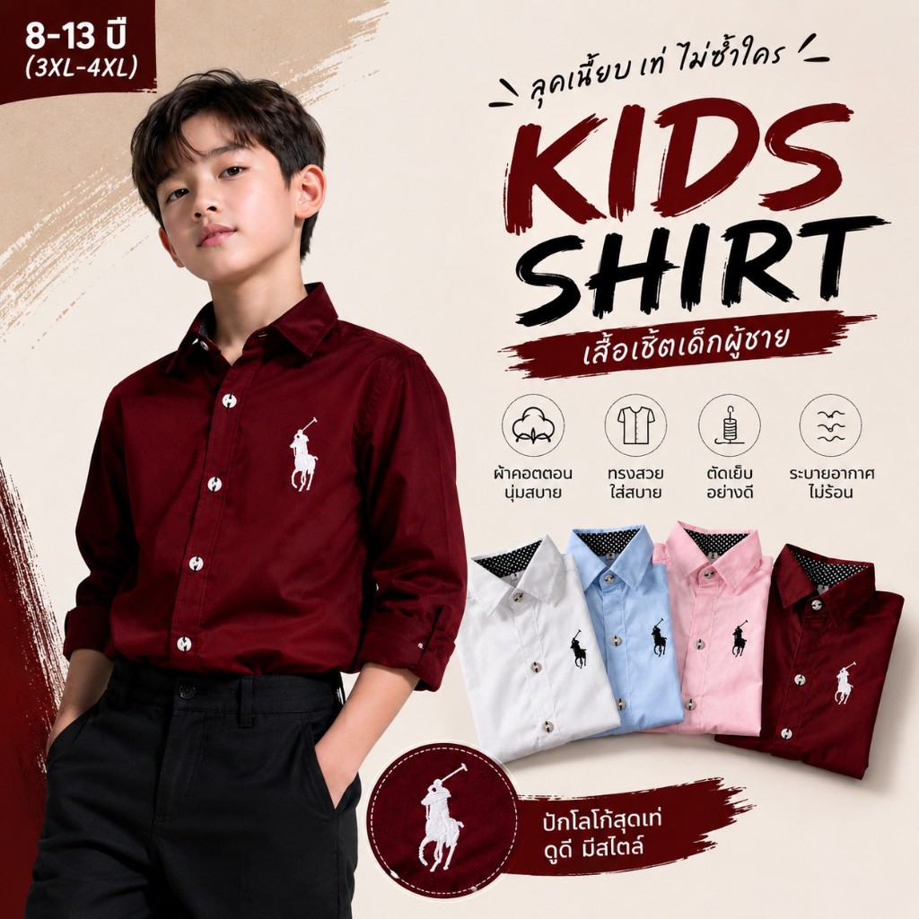 เสื้อเชิ้ดเด็กโต 8-11ปี ใส่แล้วดูสุภาพ ดูดี เสริมบุคลิก
