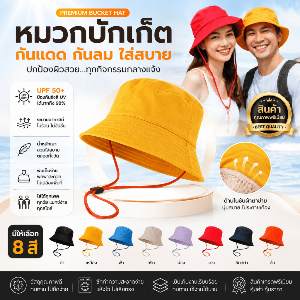 หมวกBucketใหญ่ หมวกกันแดด หมวกบักเก็ต / 1413-1421