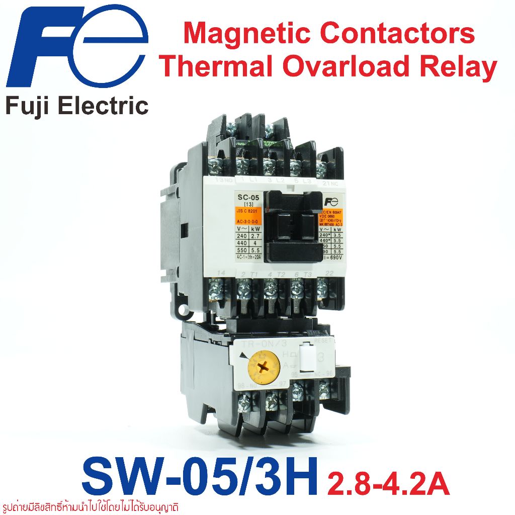 SW-05/3H Fuji Electric SW-05/3H 2.8-4.2A Fuji Electric Magnetic Motor Starter SC-03+TR-0N/3 2.8-4.2A
