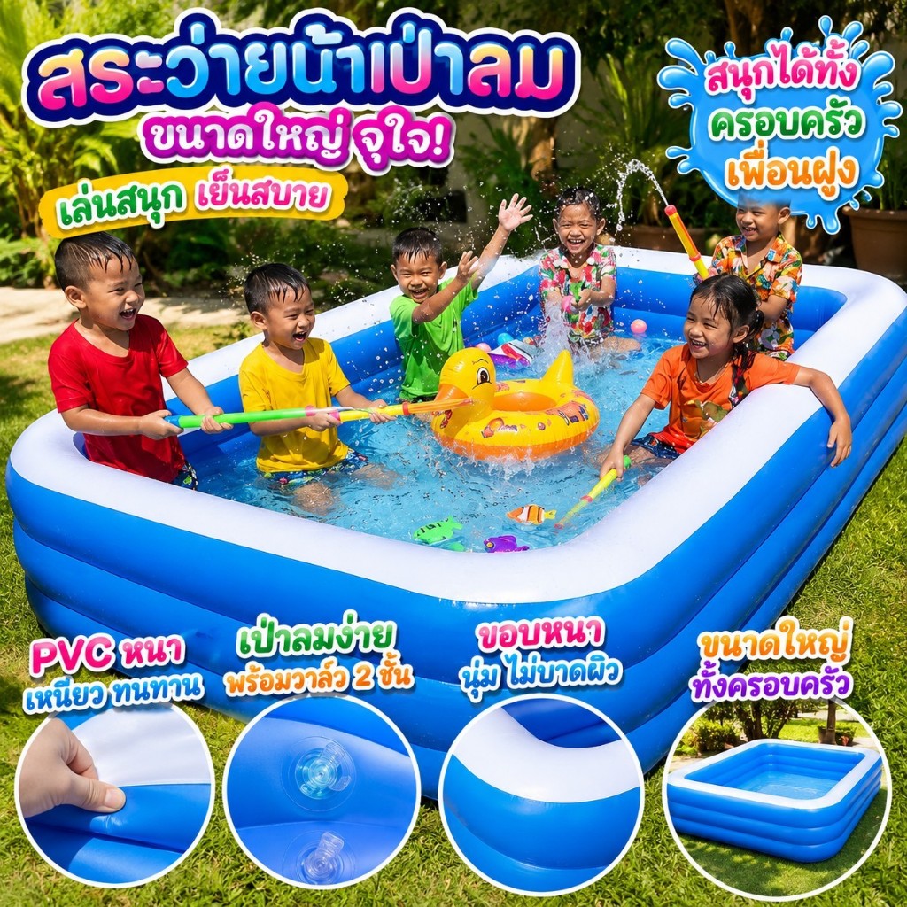 สระน้ำ  หลายขนาด💦 สระน้ำเป่าลมขนาดใหญ่ เล่นได้ทั้งแก๊ง! 🏖️ หน้าร้อนนี้ไม่ต้องไปไหน สนุกได้ทุกวันหน้าบ้าน