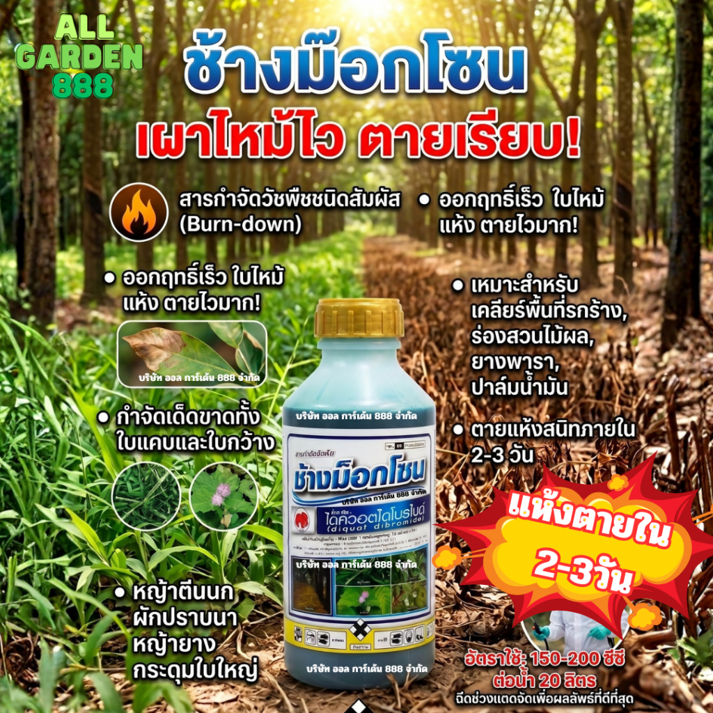 ช้างม็อกโซน ยาฆ่าหญ้าชนิดสัมผัส แห้งใน 2-3วัน สารกำจัดวัชพืชใบแคบและใบกว้าง ปลอดภัยต่อไม้ใหญ้