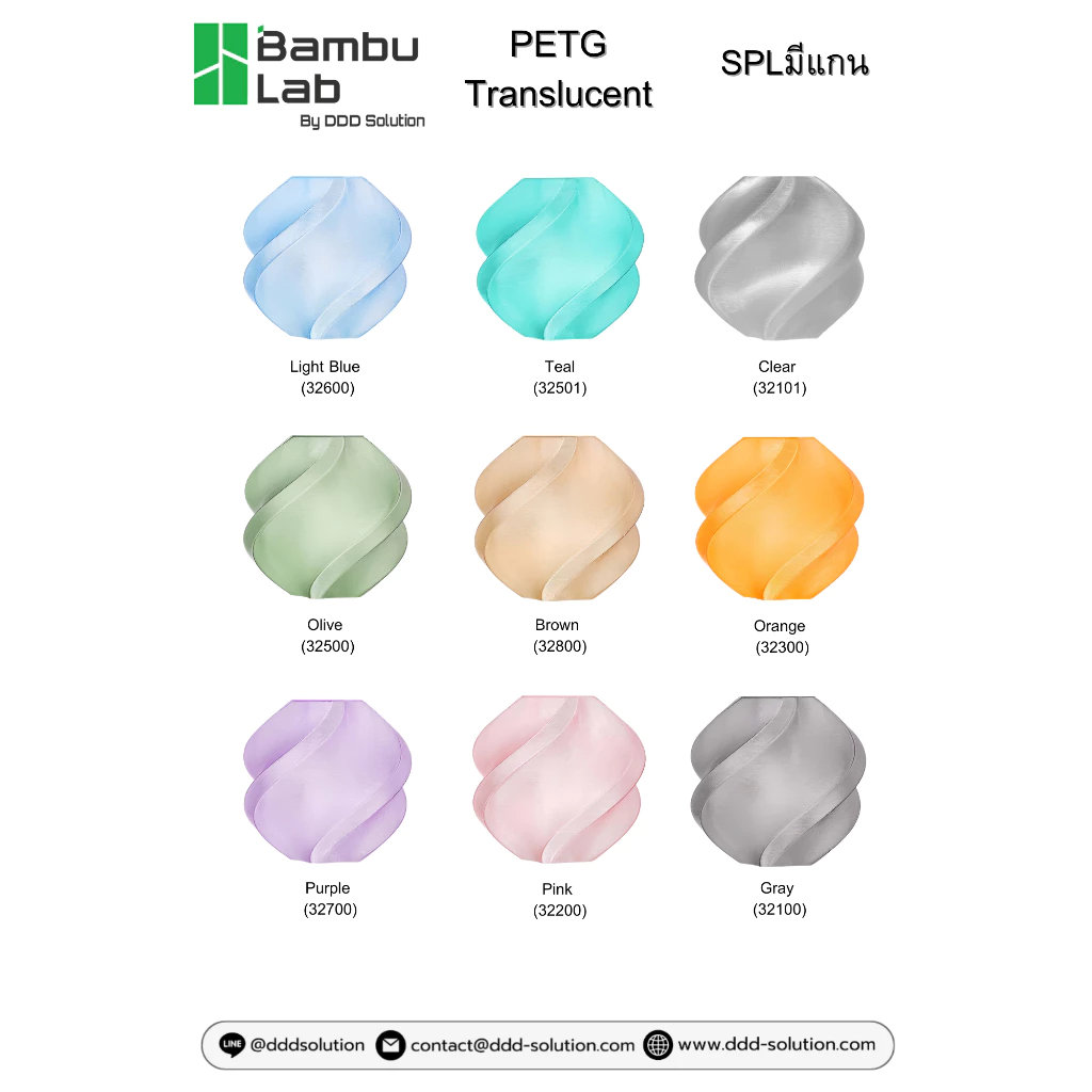 BAMBULAB PETG Translucent เส้นพลาสติกโปร่งแสง