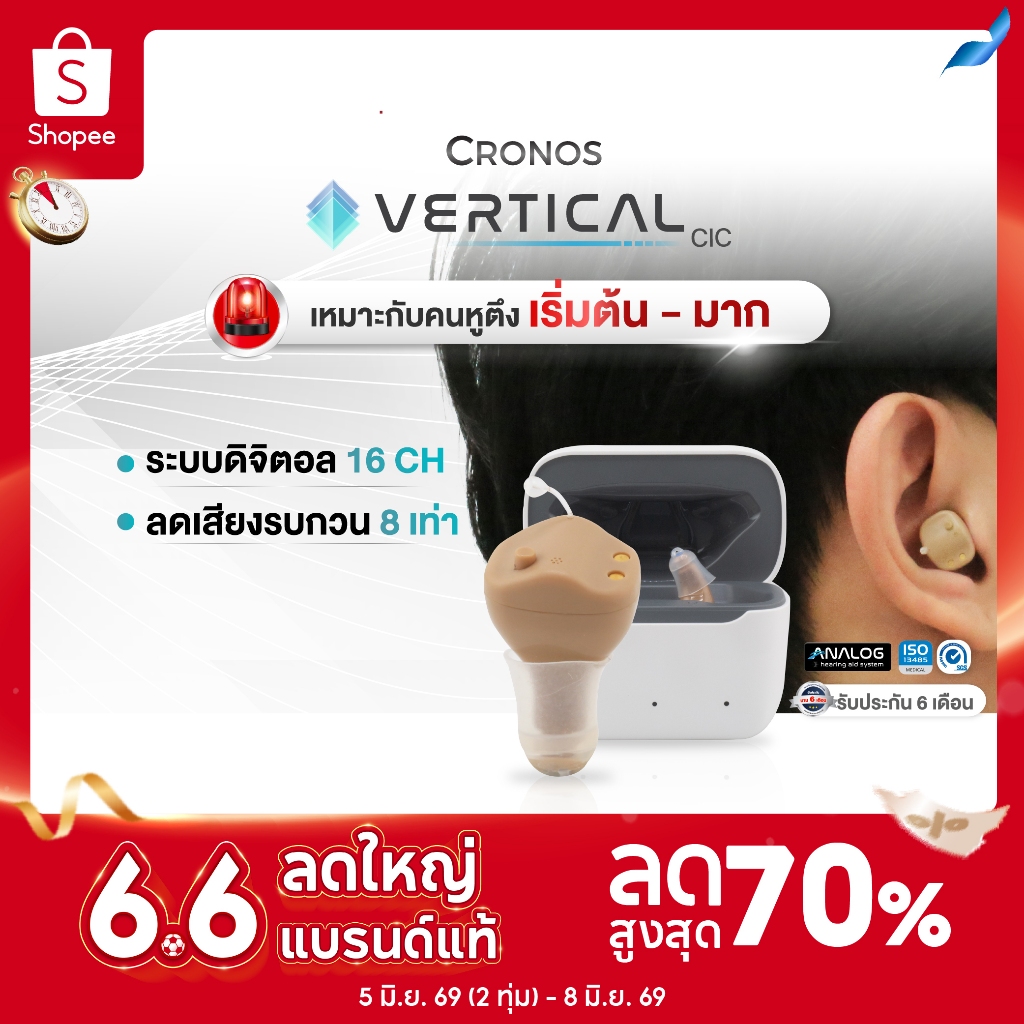 เครื่องช่วยฟัง ดิจิตอล CRONOS รุ่น VERTICAL CIC แบบใส่ในช่องหู ขนาดเล็กชาร์จไฟได้