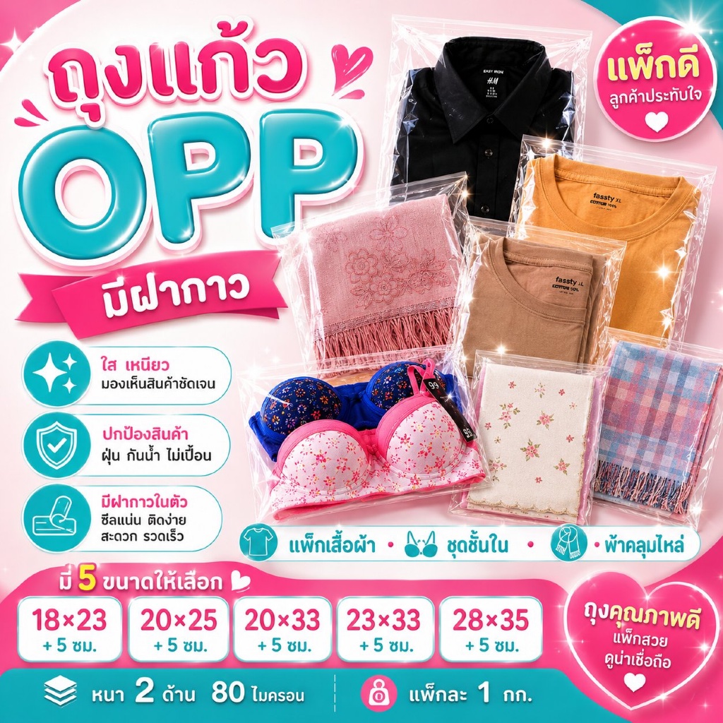 28x35 ถุงแก้ว OPP ซองพลาสติกใสฝากาว ฝากาว ถุงแก้ว OPP PPA ใส แบบหนา คุณภาพส่งออก [125 ใบ]