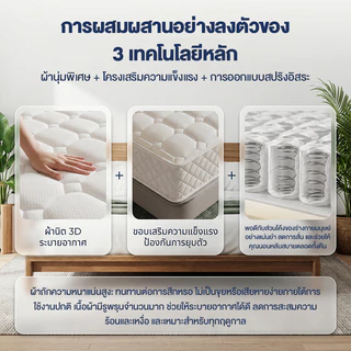 GreaMe ที่นอนหนา 8 นิ้ว พ็อกเก็ตสปริง ไร้เสียง 7 โซนรองรับสันหลัง เหมาะห้องเช่า ขนาด 3.5/5/6 ฟุต