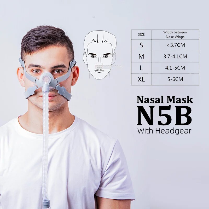 หน้ากาก N5B CPAP พร้อมหมวกขนาด XL/L / M สําหรับหยุดหายใจขณะหลับและหยุดกรน