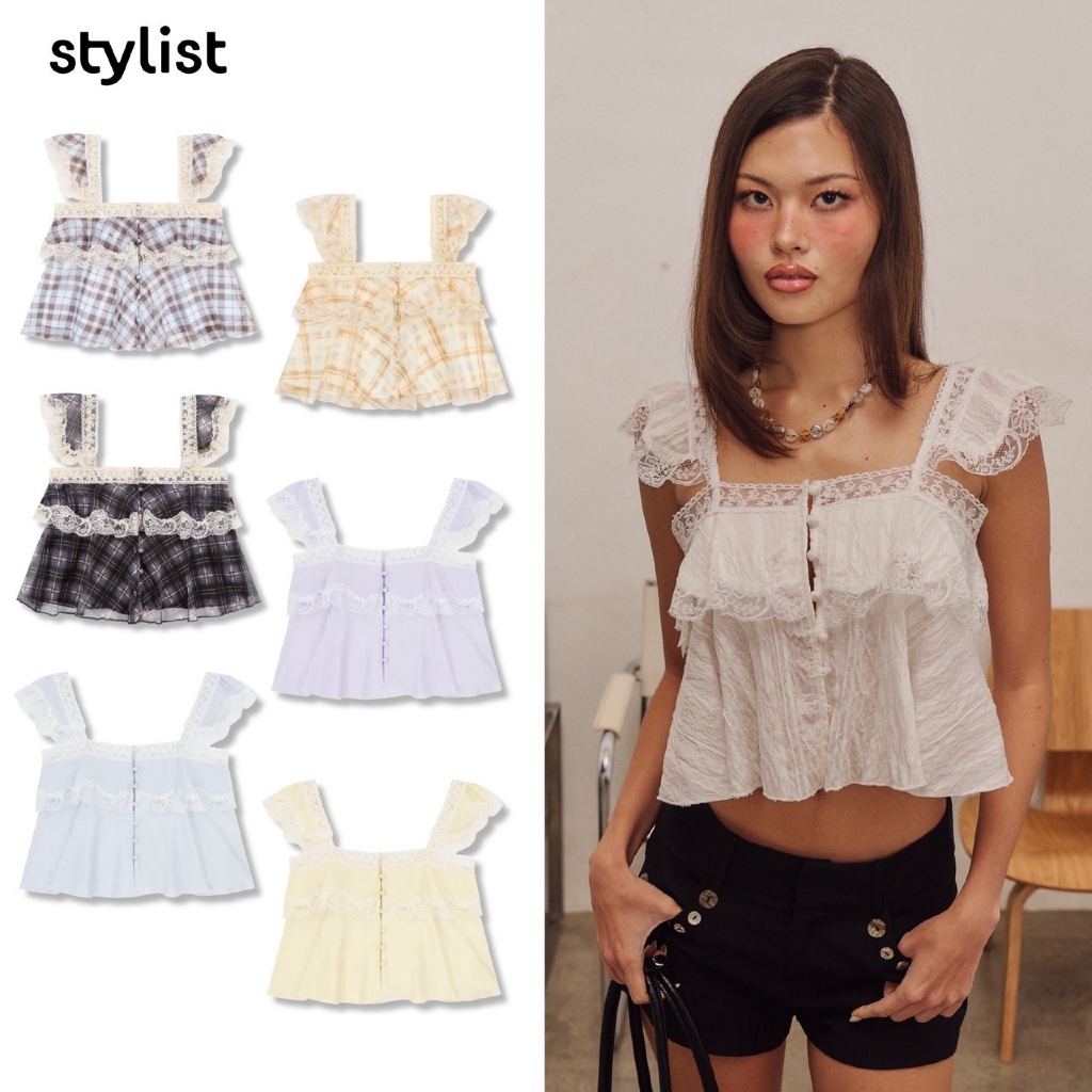 (พร้อมส่ง โค้ด 30% Max 1,000) STYLIST (XS-3XL) - Cleo Blouses 003 เสื้อสายเดี่ยวลูกไม้