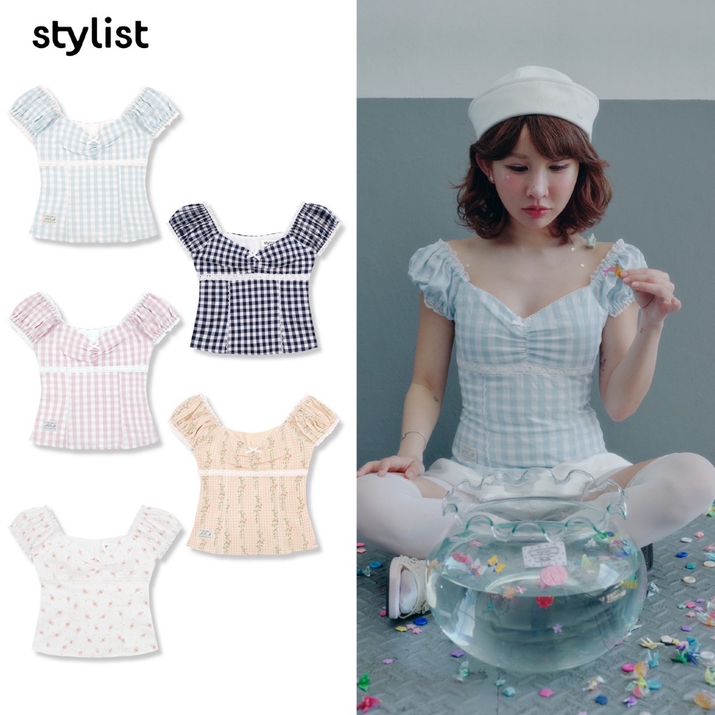 STYLIST x Brinkkty -Stylist-Blouses-Luna-007 - เสื้อปาดไหล่แขนตุ๊กตา