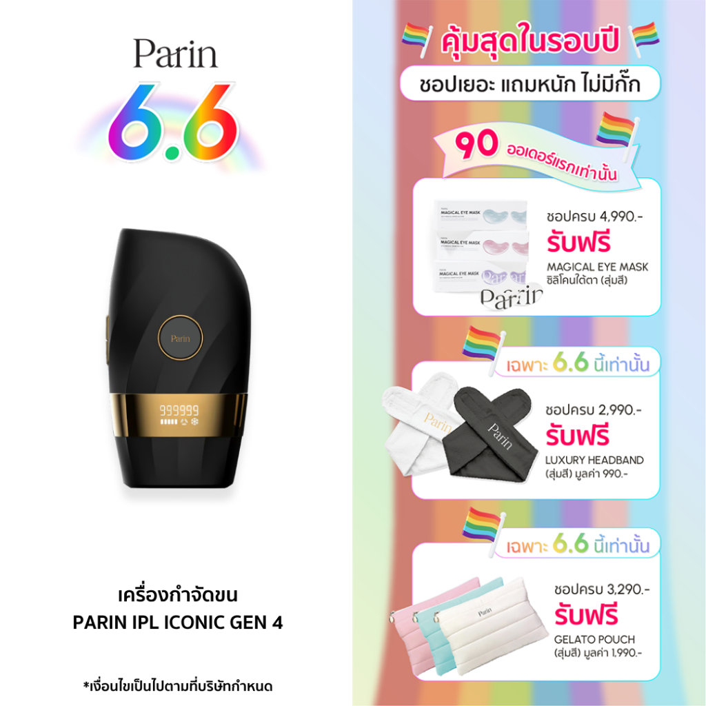 Parin IPL “ICONIC” GEN 4 เครื่องกำจัดขน โหมดเลเซอร์เย็น -8 องศา (999,999 Shot) รับประกัน 2 ปี