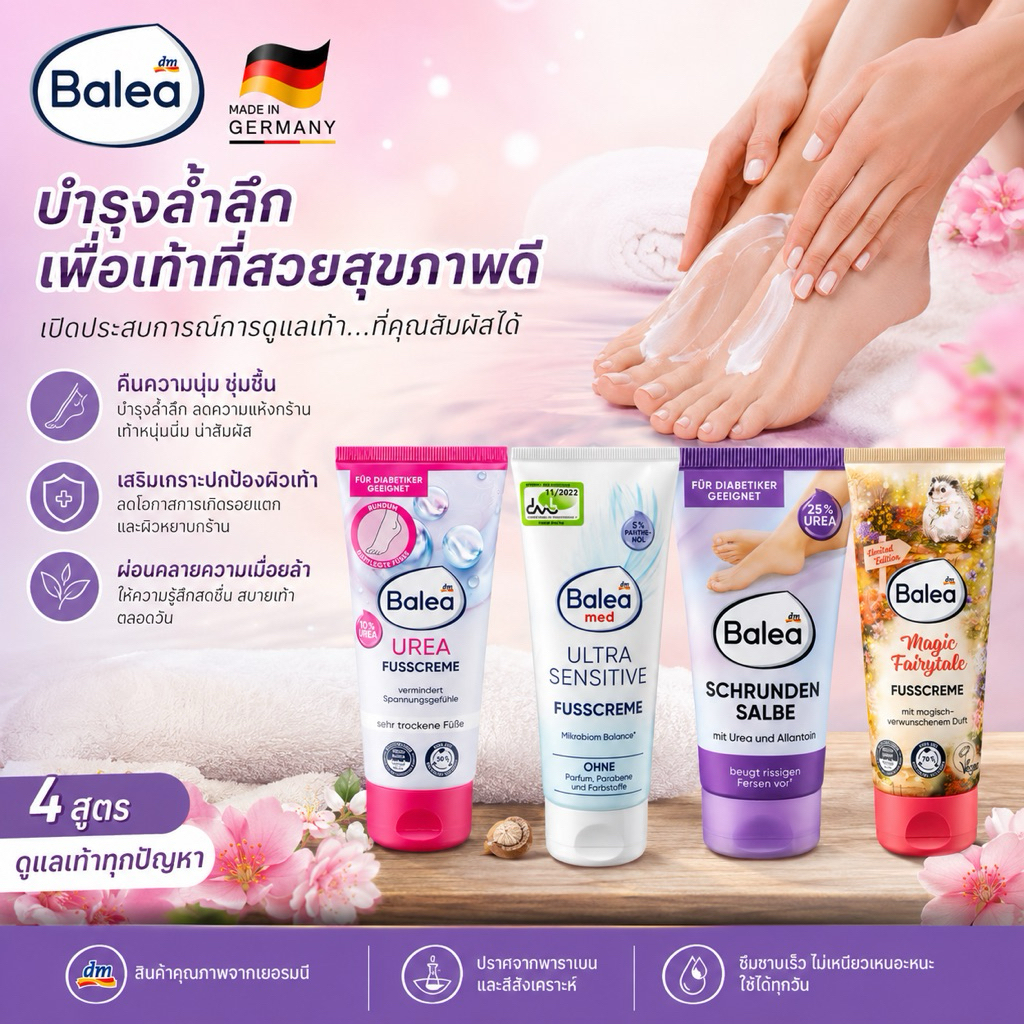 Balea Fußcreme ครีมทาเท้า Urea สำหรับผู้ที่มีผิวแห้งมาก และส้นเท้าแตกจากเยอรมัน